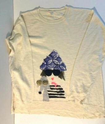 JCREW GIRL 14 LINEN COTTON CREAM IVORY L/S SWEATER DOG NWOT lightweight  - Image 1 of 4