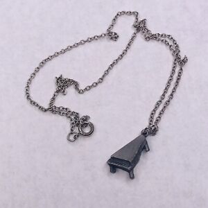 Piano Charm Pendant Pewter Silver Tone Chain 16" Links  Spring Ring clasp