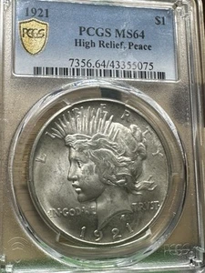 1921 Peace Silver Dollar PCGS MS 64, High Relief $1 - Picture 1 of 6