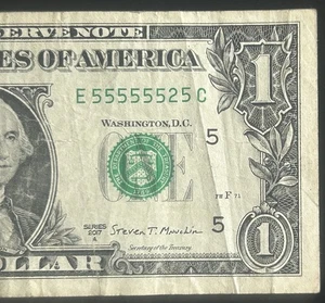 (NEAR SOLID!) $1 Binary Near Solid 7 Of A Kind Fancy Serial Number E55555525C - Picture 1 of 3
