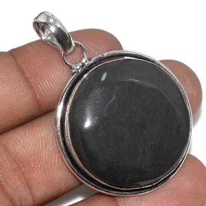 Colgante redondo étnico obsidiana negra enchapado en plata 925 talla 1,7" GW - Imagen 1 de 3