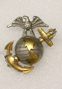 USMC 2051 - Marine Corps Officer's Dress Cap Badge - WWII era, GEMSCO, s/b - Foto 1 di 2