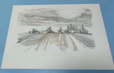 Dessin PAYSAGE DU MANTOIS 43X60cm signé Daniel PRAT + ATTESTATION + Art. PRESSE - Photo 1/4