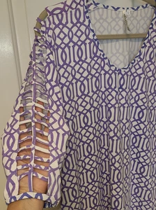 Lulu B Kleid Damen Large Lavendel Geometrisches Etuikleid Resort Urlaub adretter Ausschnitt - Bild 1 von 11