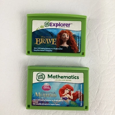 Leap Frog Explorer Video Game Cartridges Disney Pixar Brave Little Mermaid Math - Image 1 of 4