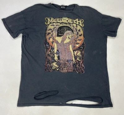 Megadeth图案T恤女式小号超大灰色短袖音乐 — 第 1/4 张图片