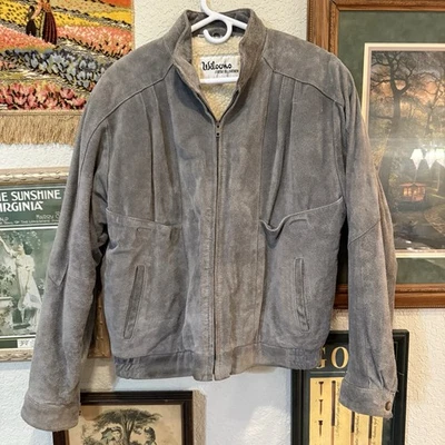 Vintage 70s RARE Wilsons Heavyweight Suede Faux Fur Lined Bomber Jacket Large - Image 1 of 4