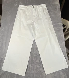 J Peterman Trousers Pants 14 Wide Leg High Rise White Crop Stretch Beachy Summer - Picture 1 of 11