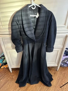 Bernard Perris Paris Vintage schwarzer durchgehender Wollmantel Taschen klein LESEN - Bild 1 von 8