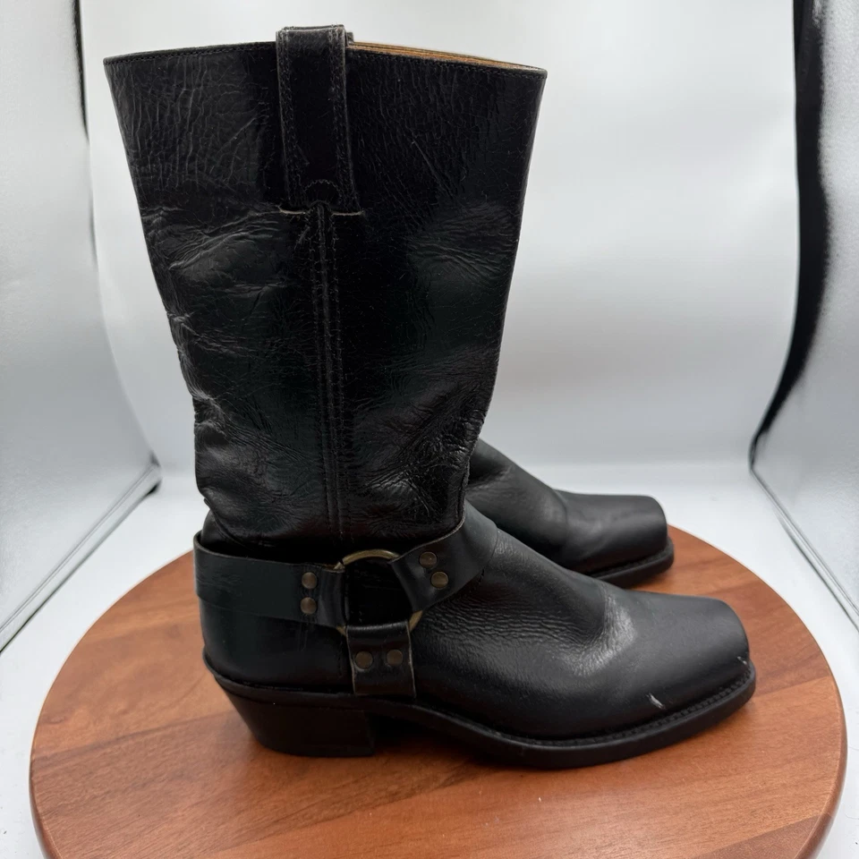 FRYE 12R Arnés Botas de Cuero Negro Envejecido Vaquero Hechas en EE. UU. Para Mujer 9.5M Foto 1 de 4
