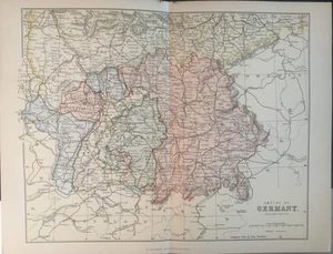 Antique Map Empire of Germany Southern c1870s Prussia Fold-Out Print Europe - Picture 1 of 7