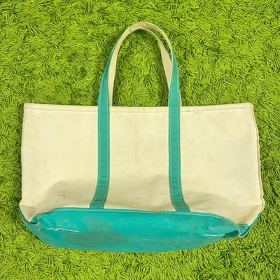 Vintage LL Bean USA BOAT TOTE Rare Teal Canvas MOMMY Baby Beach Bag Mother 90s - Image 1 of 4