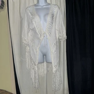 Hippie Laundry Ivory Kimono Open Front Throw Over Size Large - Picture 1 of 2