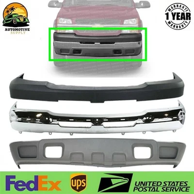 Новый передний бампер хромированный стальной комплект для 2003-2006 Chevrolet Silverado 2500HD /3500 - Изображение 1 из 4