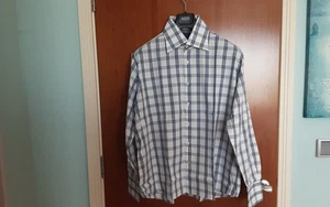 Mens Hawes & Curtis Hurst Shirt Single Cuffs Cotton White- Navy size XXL VGC - Picture 1 of 18