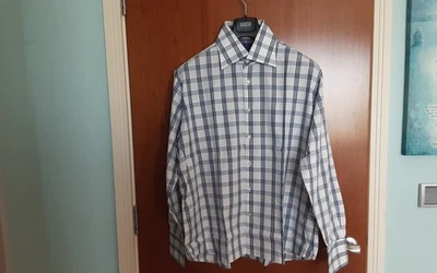 Mens Hawes & Curtis Hurst Shirt Single Cuffs Cotton White- Navy size XXL VGC - Image 1 of 4