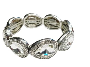 Elegantes Damenarmband silberfarben hell groß birnenförmig dehnbar Hochzeit - Bild 1 von 3