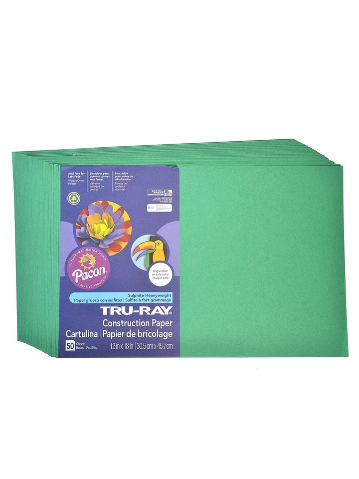 Pacon 102960 Tru-Ray Construction Paper 76 lbs. 9 Holiday Green 50 Shee