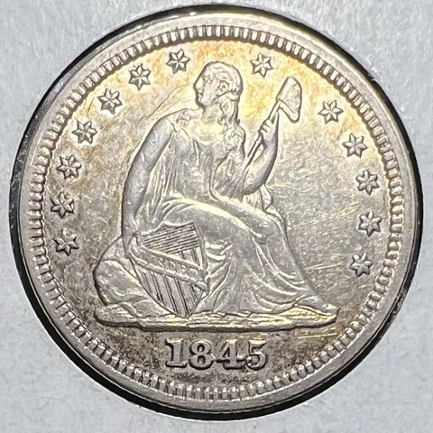 1845 Liberty Seated Quarter really nice grades at Choice AU Cover