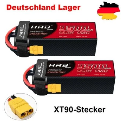 2x HRB 4S 14,8V 9500mAh XT90 120C LiPo Batterie für RC Drohne Flugzeug Auto Akku