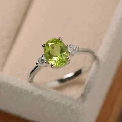 1.95 Ct Natural Peridot & Diamond Valentine's Day Ring 14K Real White Gold solid - Image 1 of 4