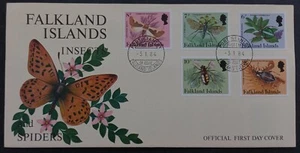 1984 Falkland Islands Spiders and Insects FDC ties 5 stamps cd Port Stanley - Picture 1 of 4