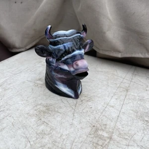 L G Wright Slag Glass Bull Head Mustard Dish Brown, Carmel, Purple & White - Picture 1 of 23