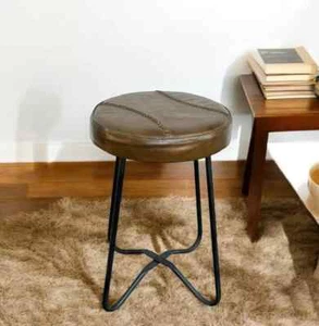 Leather Foldable Portable Handmade Sitting Iron Stool Solid Chair - Picture 1 of 11