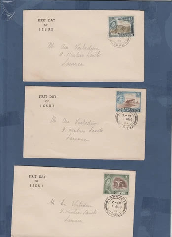 SSN  16  Cyprus covers x 3  from    Nora Negweny land of  St Lazarus in  Larnaca Cover