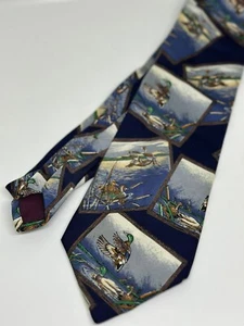 VTG 90s Duck AOP Necktie 4" Wildlife Lovers Hunting Theme Blue Polyester - Picture 1 of 6