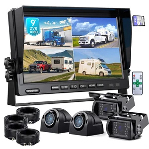 9" Quad Monitor DVR 4x 1080P Backup Camera w/32G For Truck Caravan RVs Reversing - Picture 1 of 16
