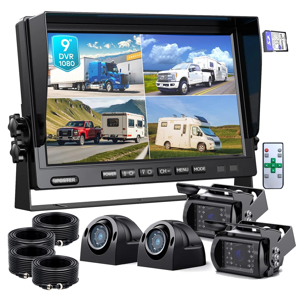 Wired 9" Monitor DVR 1080P Backup Camera For Truck Bus Reversing No Blind Spot - Image 1 of 4
