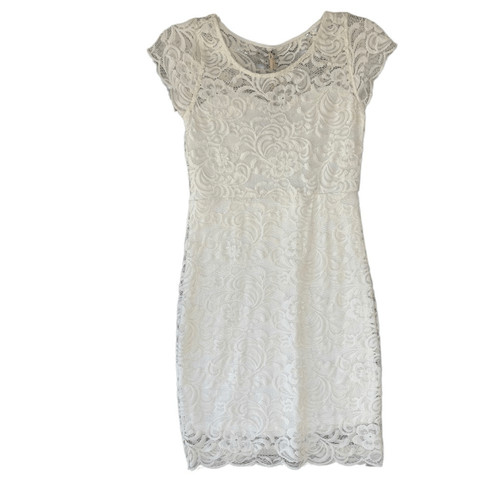 OFF WHITE Abito primaverile floreale pizzo bianco sporco nuovo Ci Sono foderato bodycon mini donna medio