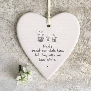 East of India Porcelain Hanging Heart 'Friends are not our whole lives" new gift - Picture 1 of 1