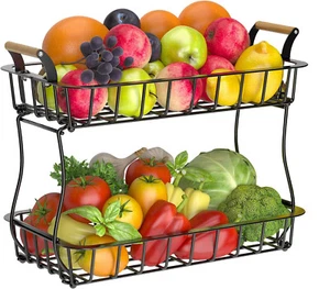2 Tier Fruit Basket Vegetable Fruit Basket Bowl for Kitchen Countertop Black AU - Bild 1 von 6