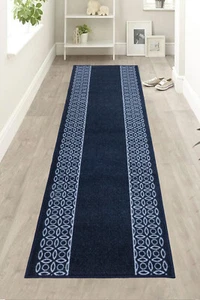 Custom Size Anti Slip Latex Backing Chain Navy Design Runner Rug Carpet - Picture 1 of 5
