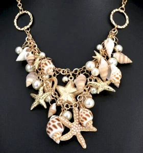 Mermaid Ocean SHELLS Beach STARFISH Sea PEARLS Betsey Johnson Shell Necklace - Picture 1 of 10