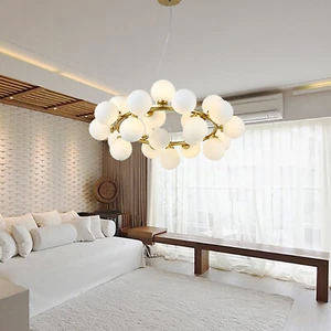 Modern Ceiling Light Gold Glass Globe Chandelier Pendant Lamp Living Room Decor - Picture 1 of 20