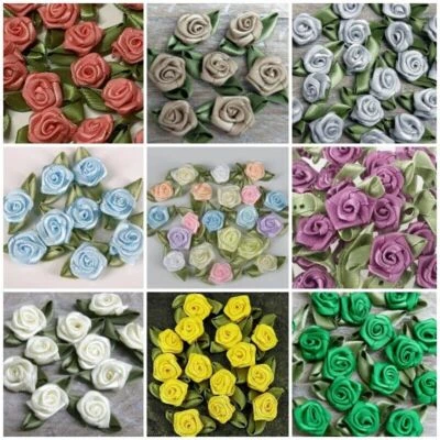 100Pcs 3D Small Rose Buds Satin Flowers Craft Clothing Card Making Ribbon Decor - Image 1 of 4