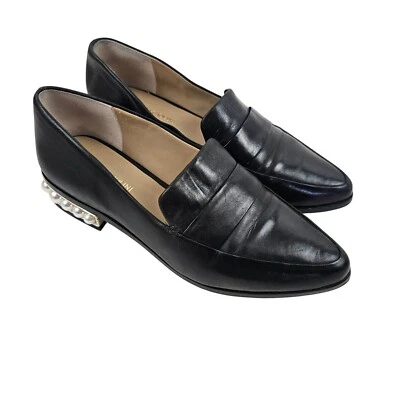 Mocasines Enzo Angiolini de cuero negro con tacones adornados con perlas para mujer talla 7M Foto 1 de 4