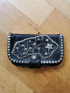 UNIKAT! schwarzer Leder Geldbeutel / Karten Portemonnaie mit Strass und Nieten - Bild 1 von 6