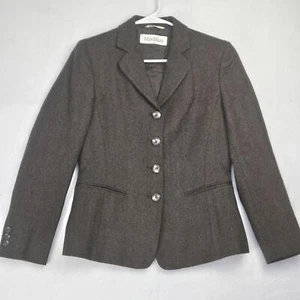 Max Mara White Label Italy 100% Lana Wool Brown Herringbone Blazer Size 6 See  - Picture 1 of 15