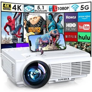 YOWHICK Projector with 5G WiFi Bluetooth, Native 1080P Outdoor Projector Bundle - Picture 1 of 7