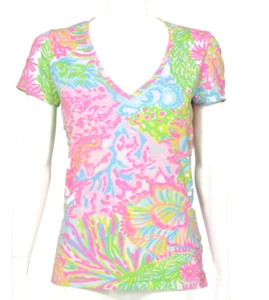 LILLY PULITZER Michele More Lovers Top Coral Tropical Fish Floral sz S/ 041 - Picture 1 of 5