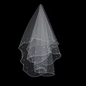 New Simple Ribbon Edge Wedding Veils With Pearls Short Bridal Veils Studio v:da - Picture 1 of 7