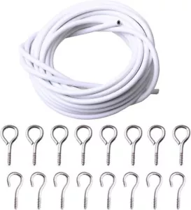 NET CURTAIN WIRE WHITE window cord cable Voile plus Hooks and Eyes - Picture 1 of 29