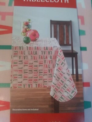 Peva Tablecloth 60"x102" Pink W/Green White Red Pink Letters FALALALA NEW - Image 1 of 3