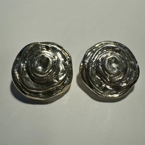 Jacky De G Silver Tone Swirl Disc Modernist Earrings Clip On - Picture 1 of 10
