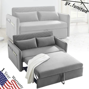 Sleeper Sofa Bed w/USB Port, 3-in-1 Adjustable Soft Velvet Couch w/Pull-out Bed - Picture 1 of 16