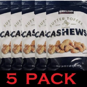 5x KIRKLAND Signature BUTTER TOFFEE CASHEWS 24 oz RESEALABLE Bag - 5 PACK - Picture 1 of 3